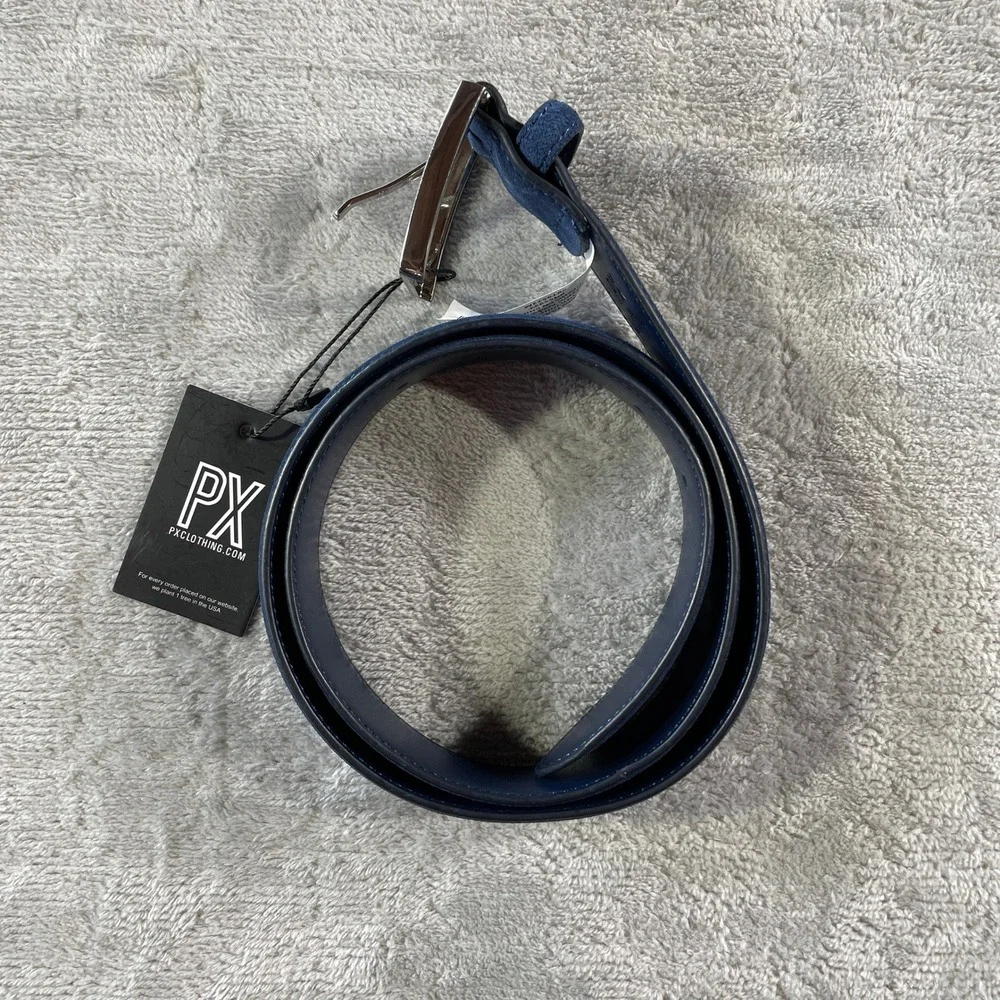 PX Clothing Belt Mens 34 Navy Blue Suede Leather Preppy Golf‎ Office Casual